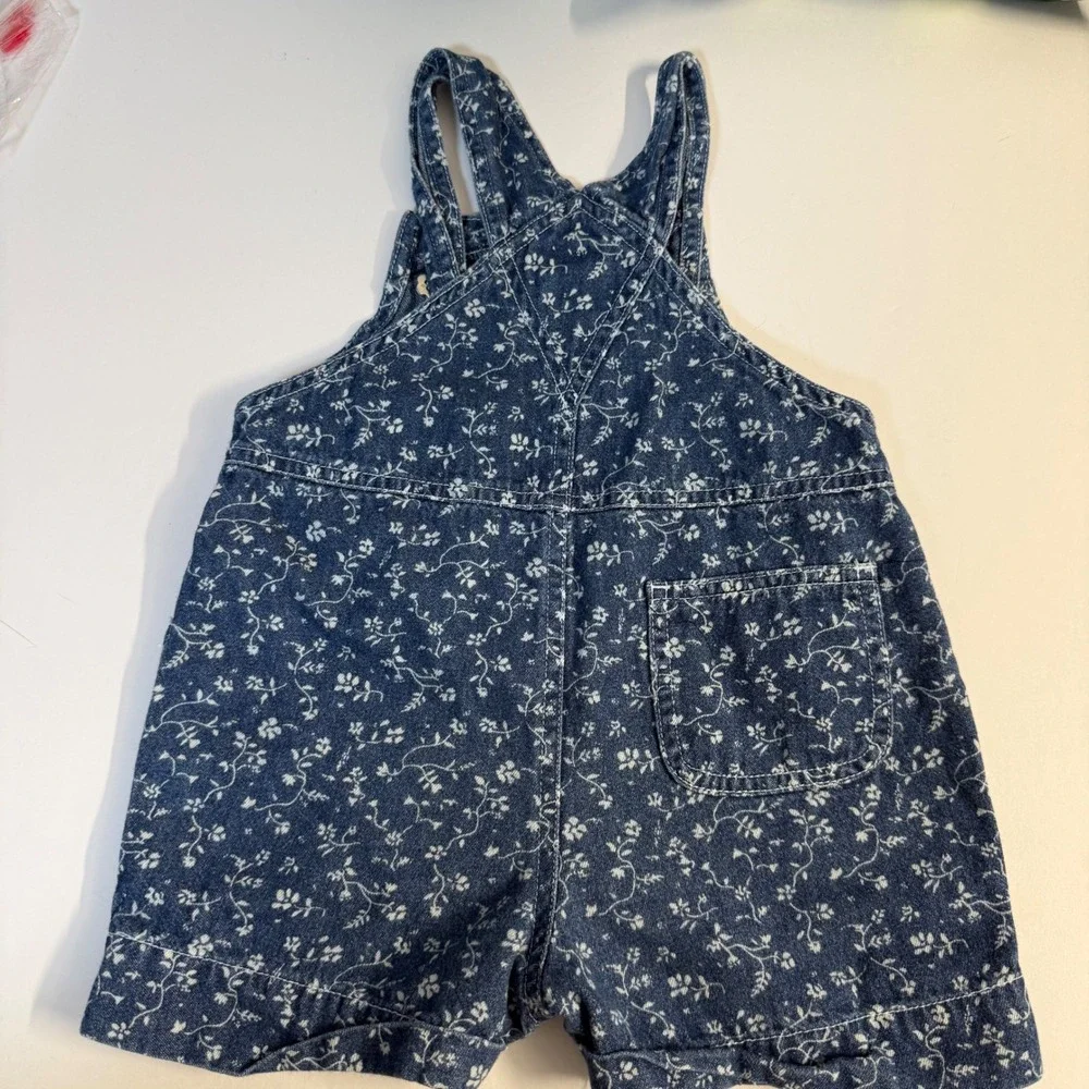 Vintage Y2K Old Navy Girls Floral Denim Shortalls Overalls 12-18 month Cottage